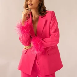Shake It Off Feather Blazer - Magenta