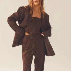 Talula Pinstripe Blazer - Chocolate