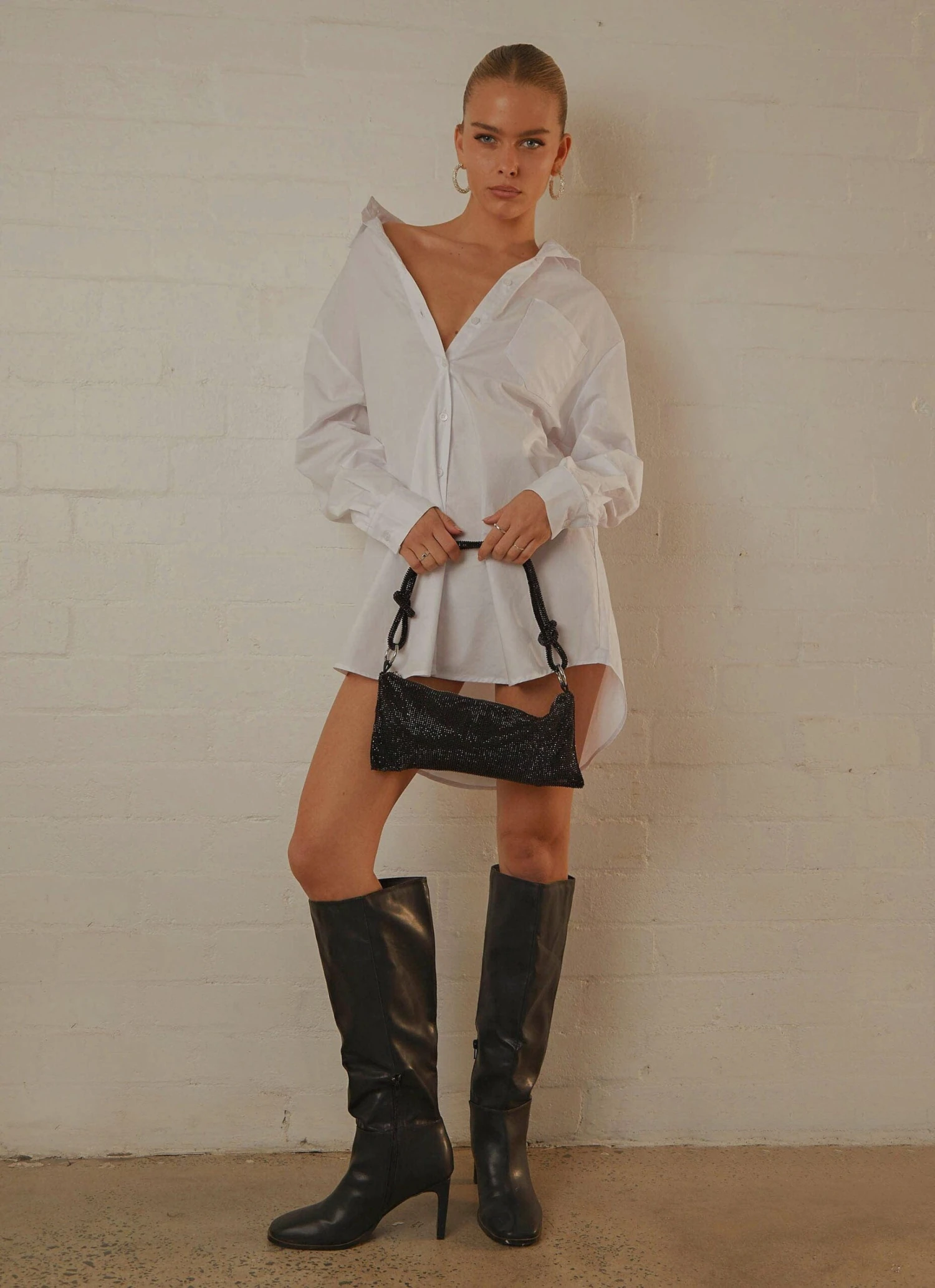 Downtown Love Shirt Dress - White 1 Downtown Love Shirt Dress - White