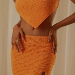 Island Sun Crochet Mini Skirt - Tangerine