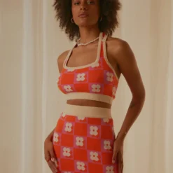 Flower Market Knit Mini Skirt - Orange Mod Floral