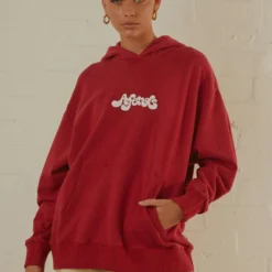 Afends Grow Some Hemp Oversized Hood - Deep Red