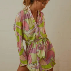 Soho Chic Shirt Dress - Retro Swirl