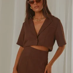 New York City Cropped Blazer - Choc Brown