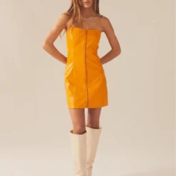Cool And Calm PU Dress - Orange