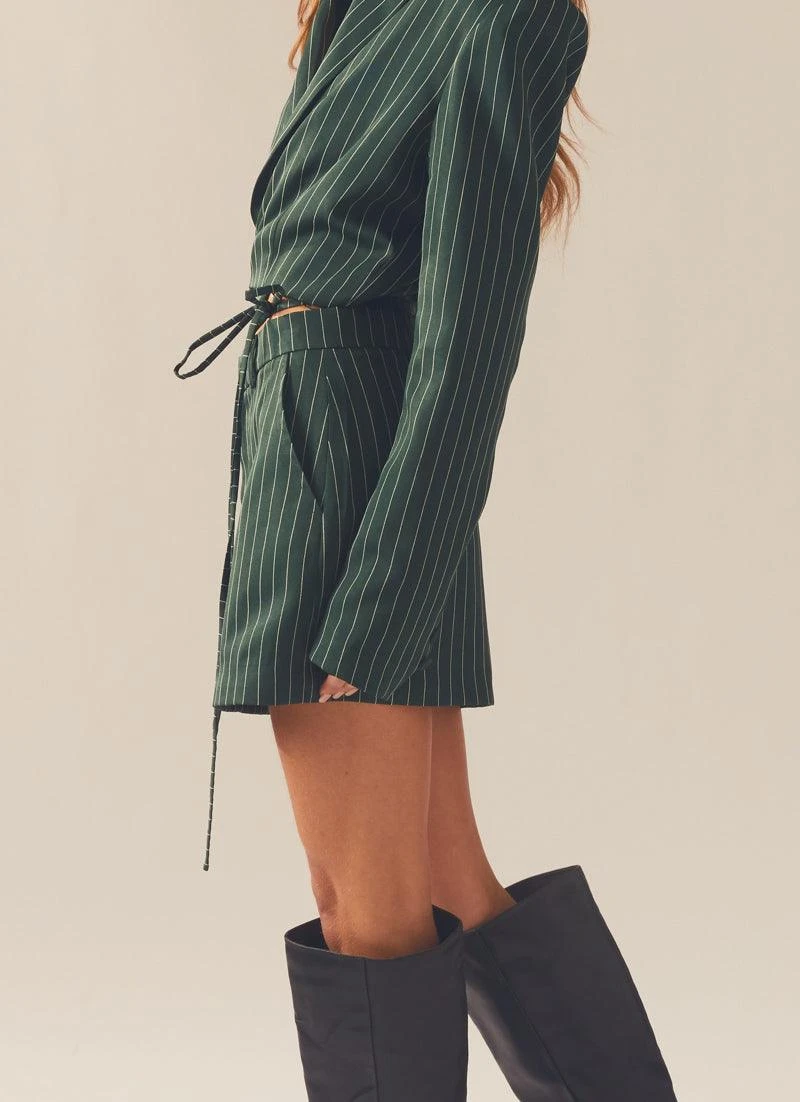 Forbidden Suit Skirt - Green Pinstripe 5 Forbidden Suit Skirt - Green Pinstripe - Image 5
