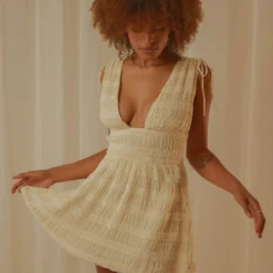 Heartbreak Hotel Ruched Mini Dress - Creme