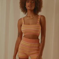 Love Train Knit Crop - Peach Multi Stripe