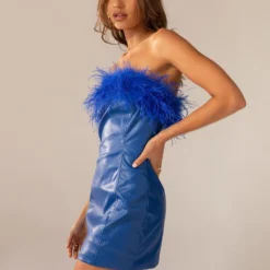 City Of Lights PU Mini Dress - Cobalt Blue