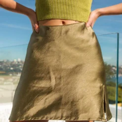 Adama Mini Skirt - Khaki Satin