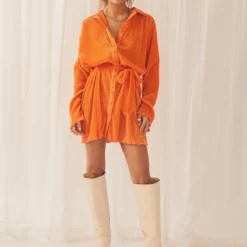 Soho Chic Shirt Plisse Dress - Tangerine