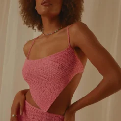 Cancun Crochet Halter Top - Pink