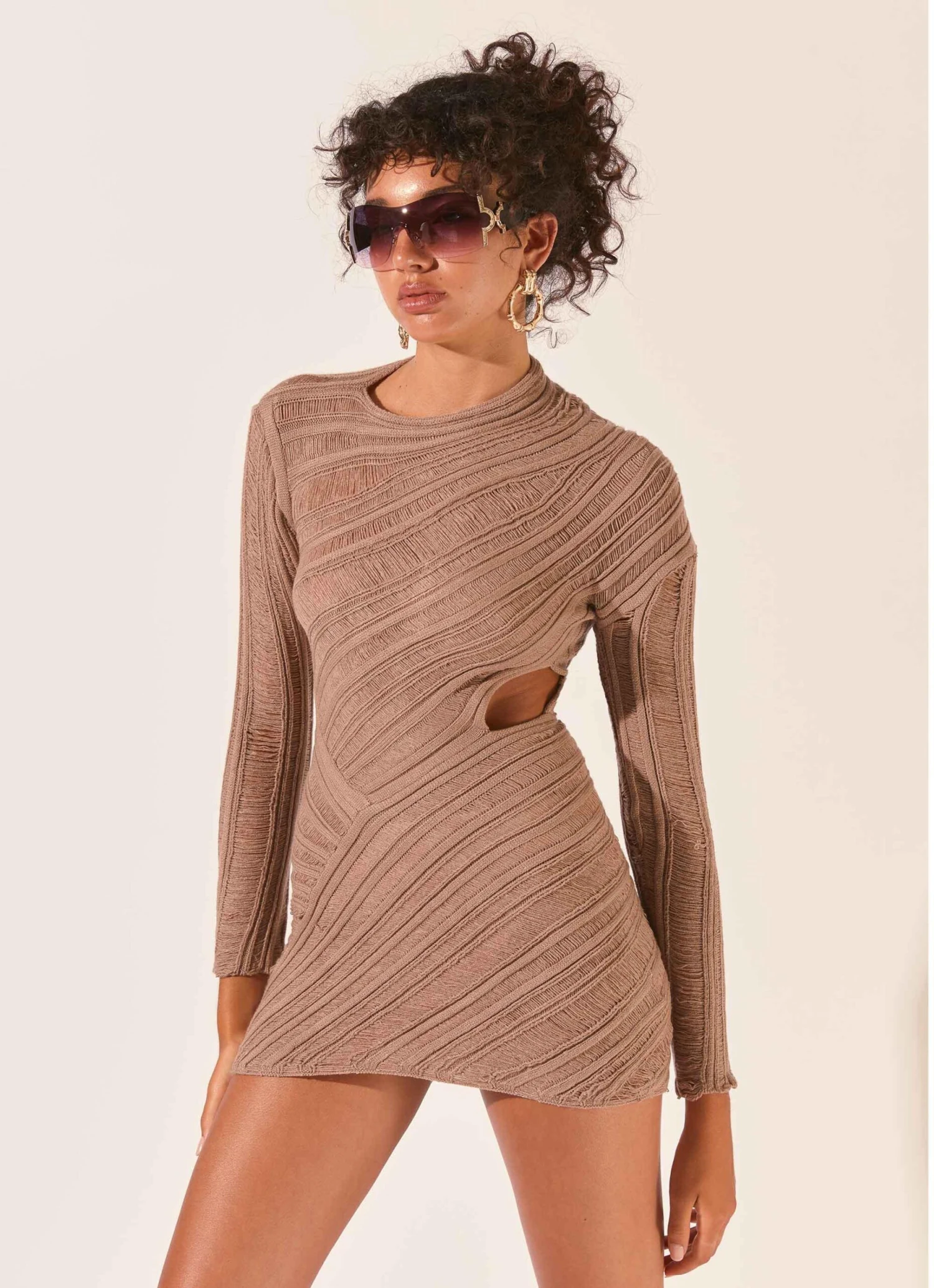 Angels Wing Mini Dress - Taupe 5 Angels Wing Mini Dress - Taupe - Image 5