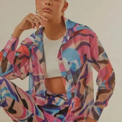 Trippy Long Sleeve Sheer Shirt - 80s Retro