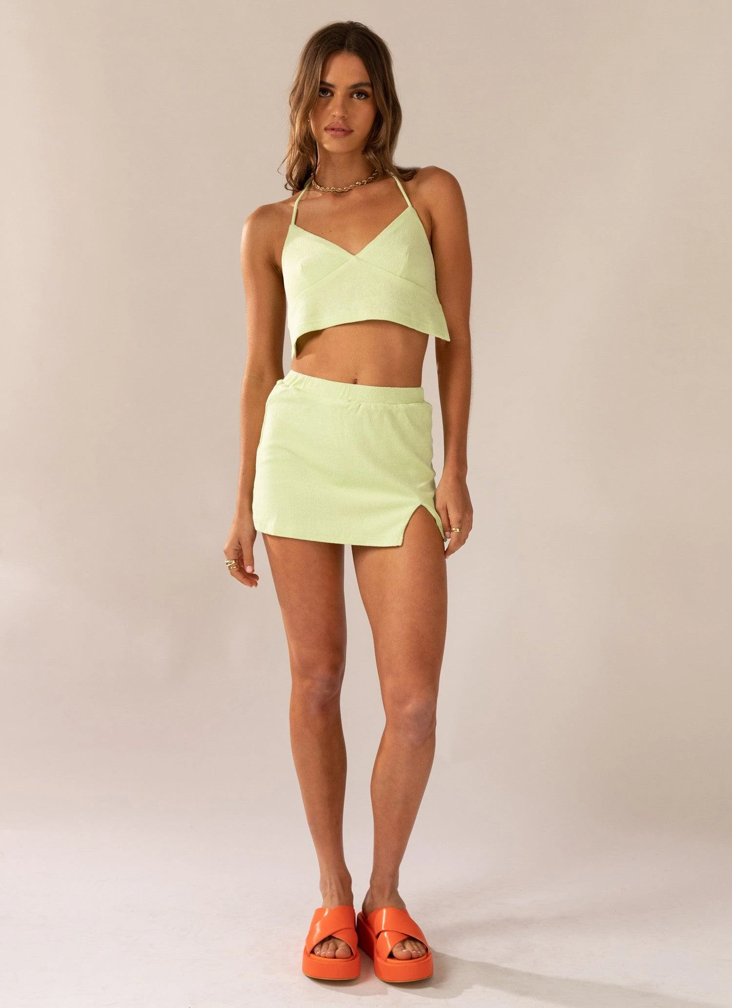 Warmer Water Terry Halter Crop - Lime Green 4 Warmer Water Terry Halter Crop - Lime Green - Image 4