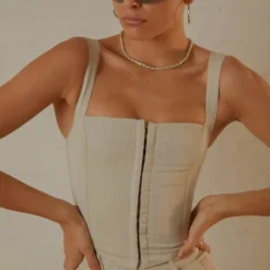 Mia Suit Bustier - Stone Pinstripe