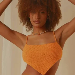 Cancun Crochet Halter Top - Tangerine