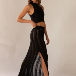 Perri Ladder Knit Maxi Skirt - Black