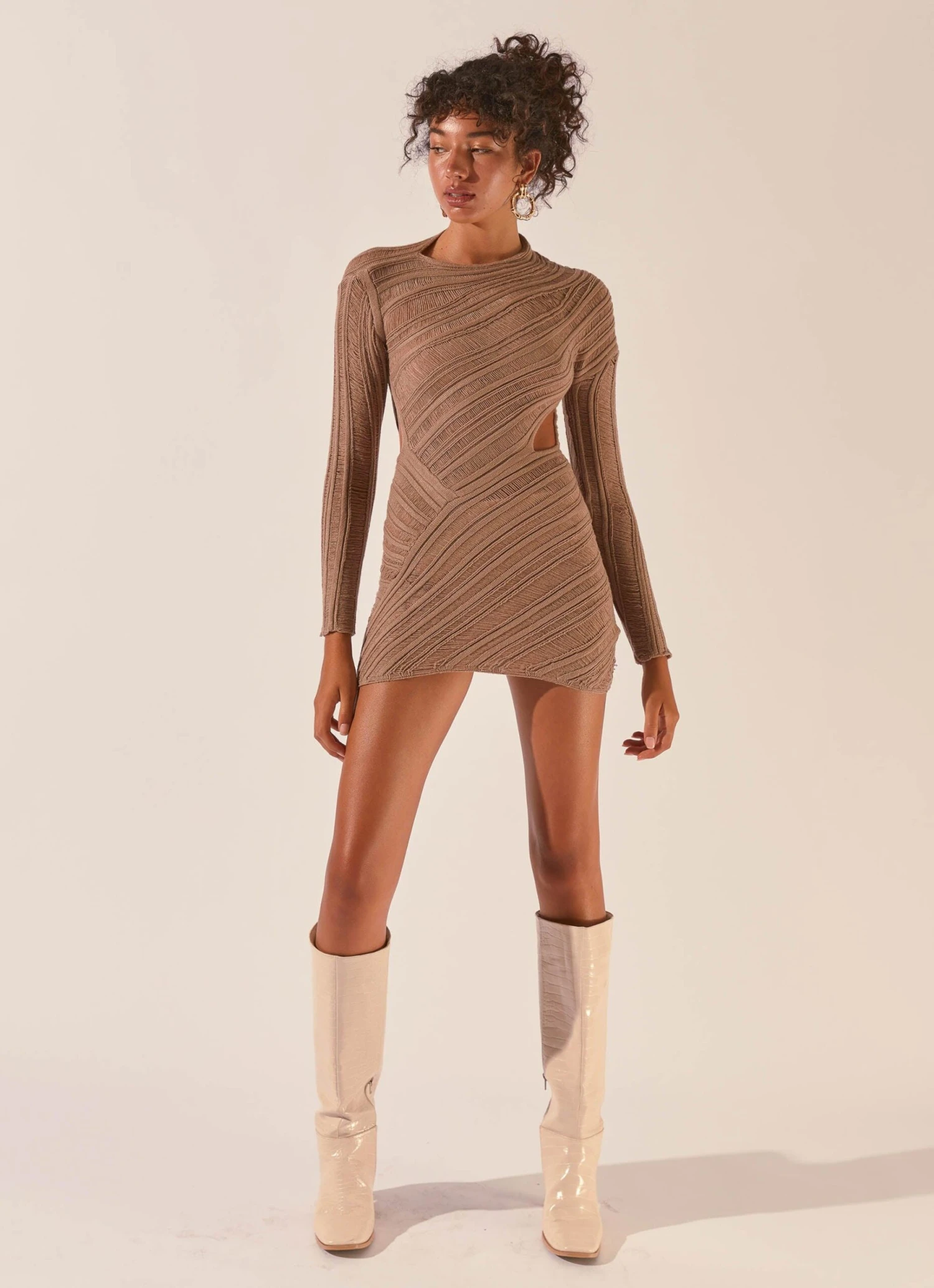 Angels Wing Mini Dress - Taupe 4 Angels Wing Mini Dress - Taupe - Image 4