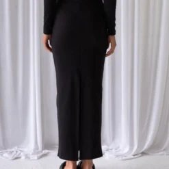 Leisure Life Organic Cotton Rib Maxi Skirt - Black -Stylo Craze Sales Store 69bc304dd02c48e996796e34f356edfe