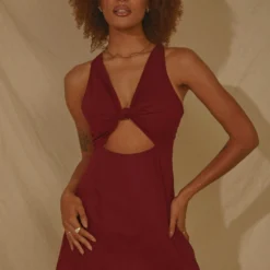 Rosemarie Linen Mini Dress - Burgundy