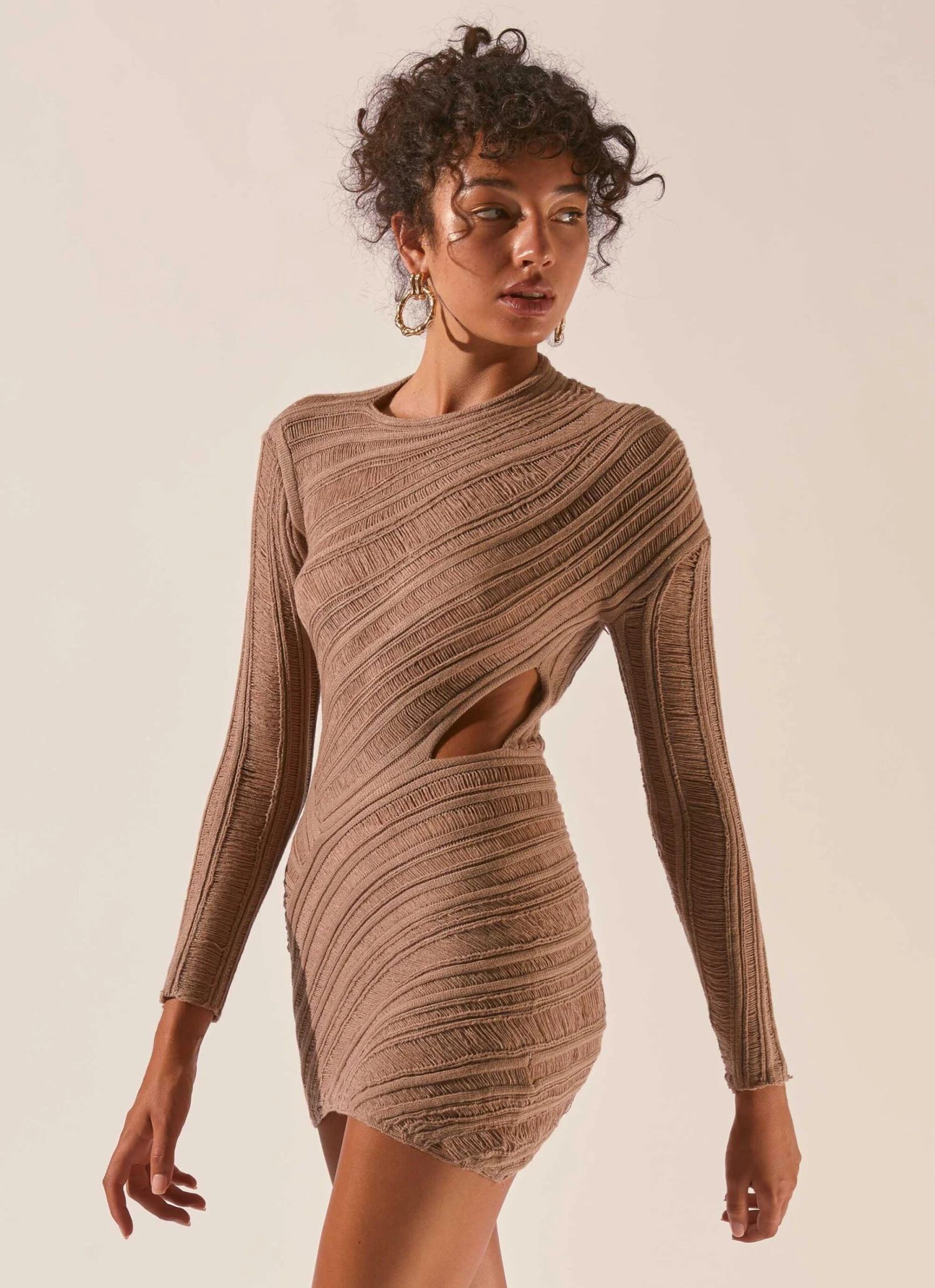 Angels Wing Mini Dress - Taupe 2 Angels Wing Mini Dress - Taupe - Image 2