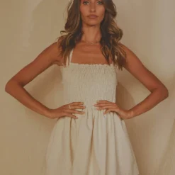 European Towns Linen Mini Dress - Oatmeal