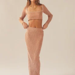 Gwen Two-Tone Knit Skirt - Terracotta