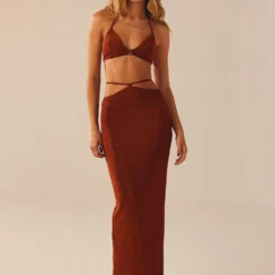 Out Of Service Lurex Maxi Skirt - Spiced Lurex