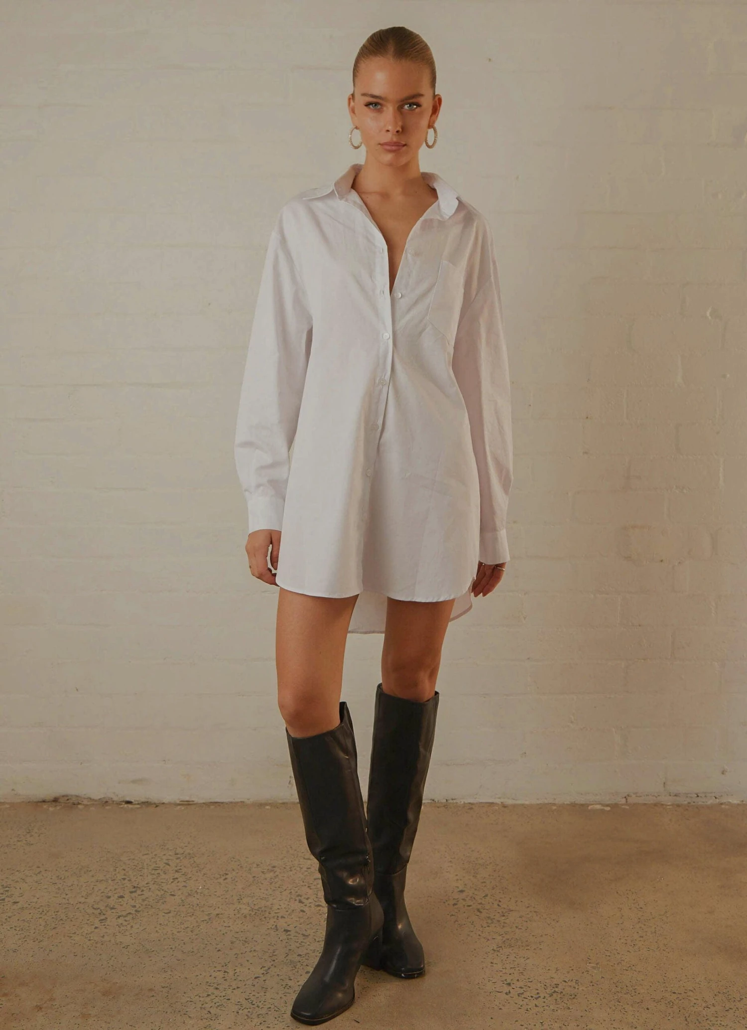 Downtown Love Shirt Dress - White 2 Downtown Love Shirt Dress - White - Image 2
