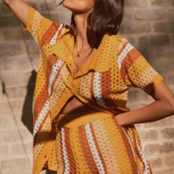 Life And Soul Crochet Shirt - Golden Hour Stripe