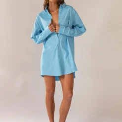 Fresh Outlook Shirt Dress - Cornflower Blue