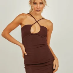 Golden Girl Mini Dress - Choc Brown