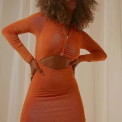 Elena Long Sleeve Dress - Orange