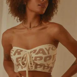 Our Village Knit Crop - Latte Logo