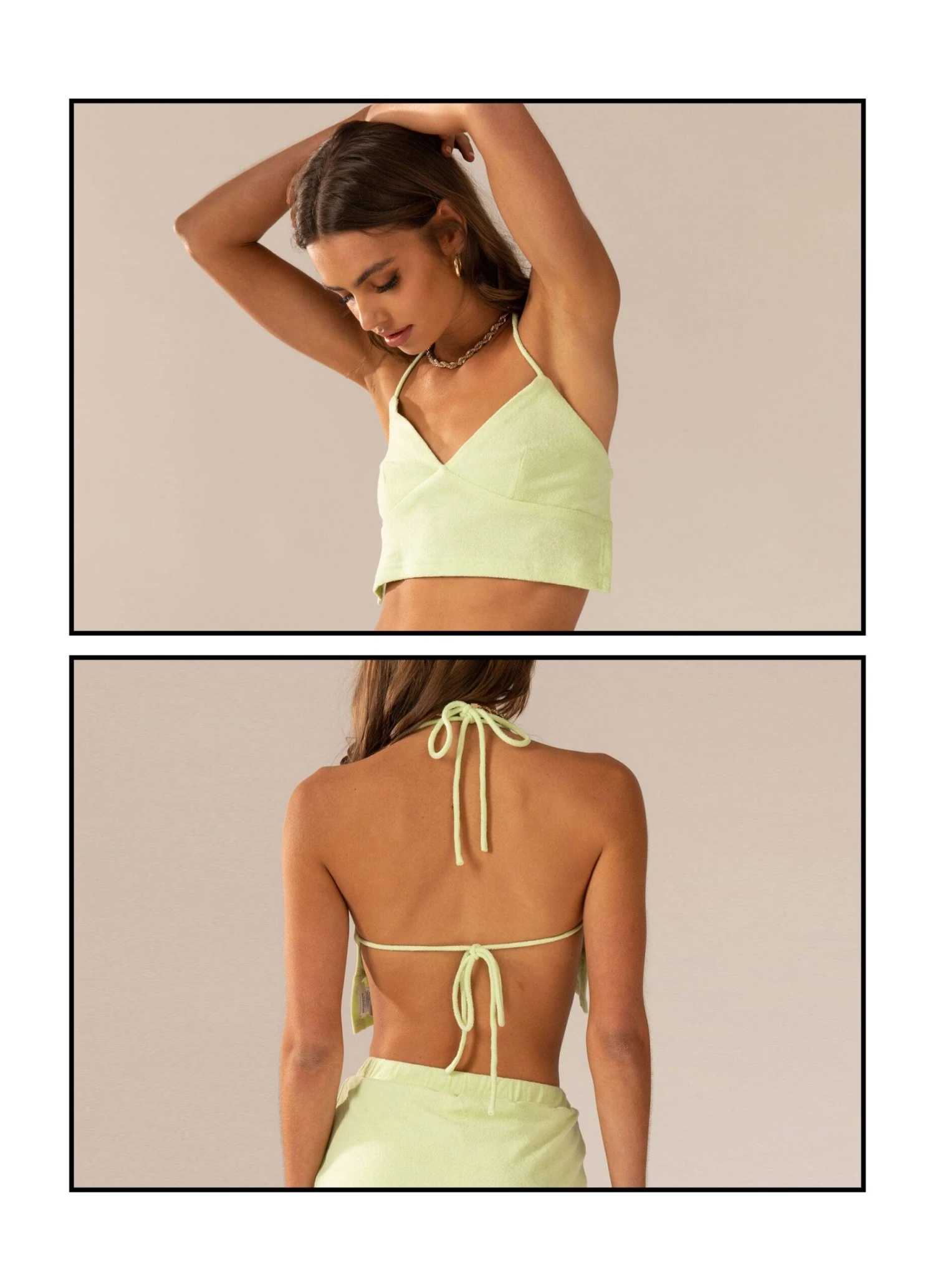 Warmer Water Terry Halter Crop - Lime Green 1 Warmer Water Terry Halter Crop - Lime Green