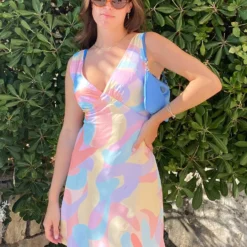 Audrey Vintage Slip Dress - Pastel Wave