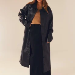 Power Mood PU Trench Coat - Black