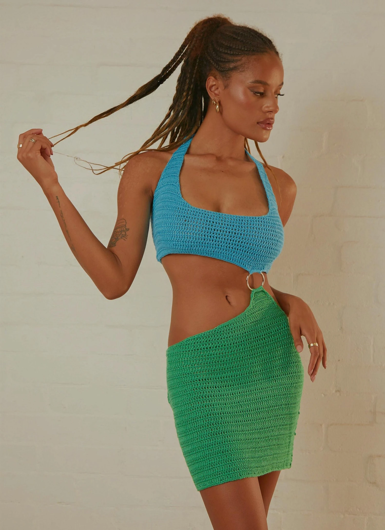 Jet Set Crochet Mini Dress - Blue Lagoon 5 Jet Set Crochet Mini Dress - Blue Lagoon - Image 5