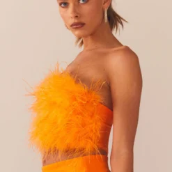 The Night Is Ours Feather Crop Top - Tangerine -Stylo Craze Sales Store Peppermayo Kiana 1.12.22 38 scaled