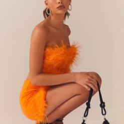 The Night Is Ours Feather Crop Top - Tangerine -Stylo Craze Sales Store Peppermayo Kiana 1.12.22 40 scaled
