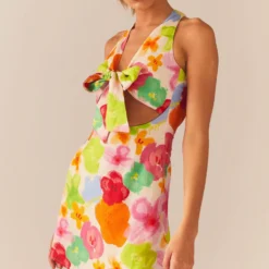 Read The Room Linen Mini Dress - Blurred Blossom