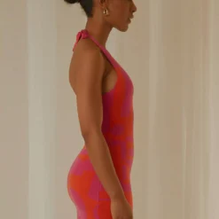 The Groove Knit Halter Dress - Orange And Pink Geo -Stylo Craze Sales Store Peppermayp Wholesale FEB 173 scaled