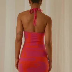 The Groove Knit Halter Dress - Orange And Pink Geo -Stylo Craze Sales Store Peppermayp Wholesale FEB 174 scaled