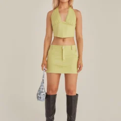 Feel The Sun Drill Mini Skirt - Sage
