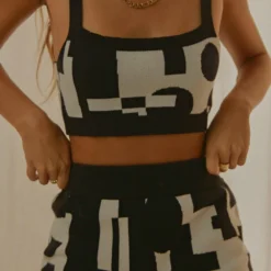 Remix It Knit Crop - Black And White Geo