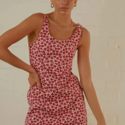 Afends Madeline Hemp Printed Mini Dress - Red