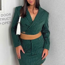 Forbidden Suit Skirt - Green Pinstripe