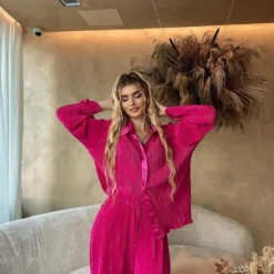 Change Of Pace Plisse Shirt - Magenta