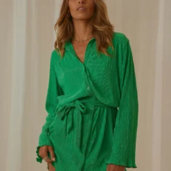 Soho Chic Shirt Dress - Jade Green